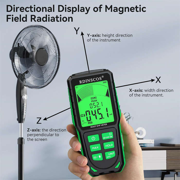 Black - RD637 EMF Detector 3-in-1 Portable EMF Meter for 5G WiFi Smart Meters Tri-Color LCD Accurate