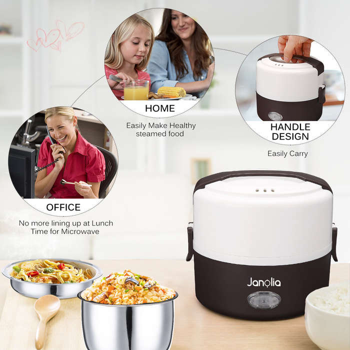Janolia 1.3L 200W Portable Electric Lunch Box Food Warmer with Removable Stainless Steel Container E