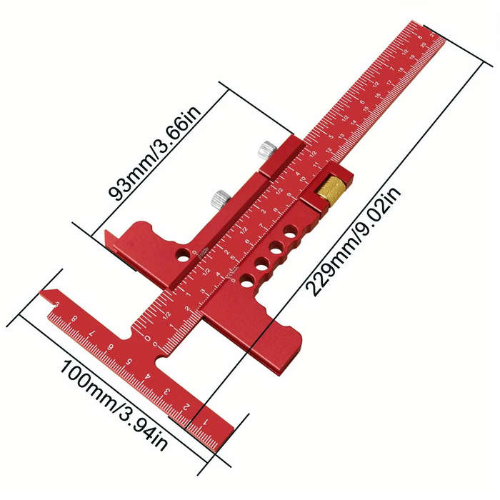 Red - Precision Sliding Edge Ruler Woodworking Scriber Marking Line Adjustable T-Square Framing Rule