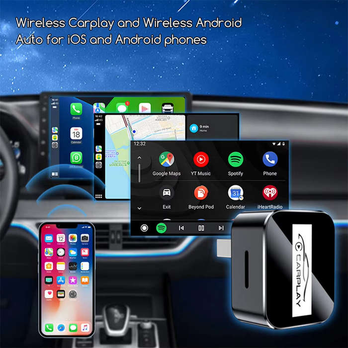 Silver - LAESD Q1AD 2 in 1 Wireless CarPlays Androids Auto Bluetooth 5.0 Wired to Wireless Adapter S