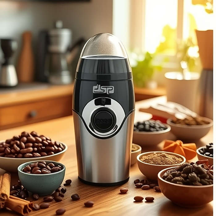 Red - DSP 200W Household Small Coffee Grinder 304 Stainless Steel Blade Electric Bean Grinder Fully