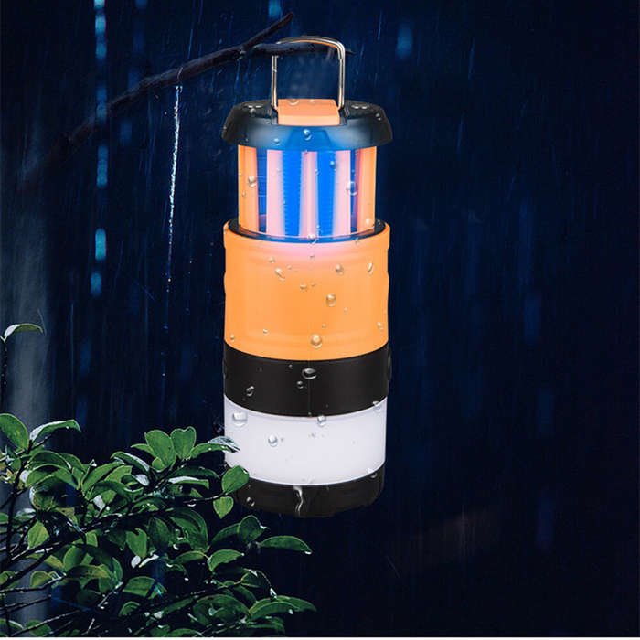 Orange - 3 in 1 Stretchable Electric Mosquito Killer Camping Lamp with Bug Zapper USB Rechargeable L