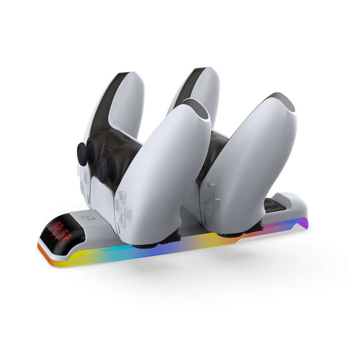 White - DOBE PS5/PS5 Slim Controller Charger Dual Charging Dock Station Wireless Gamepad Charger Top