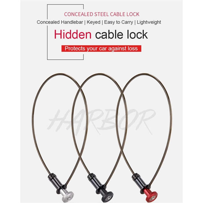 Silver - KONG Bike Lock Hidden Steel Cable Lock 59cm Portable Helmet Lock Key Lock Anti-theft Lock B