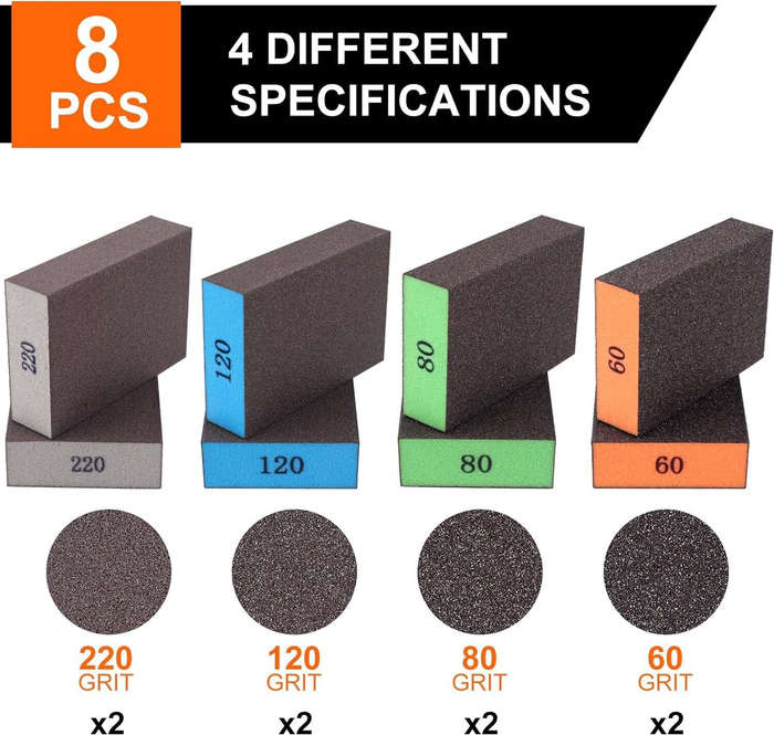 8 PCS - 8pcs Sanding Sponges Assorted Grits 60 80 120 220 Washable Reusable Sandpaper Blocks for Woo