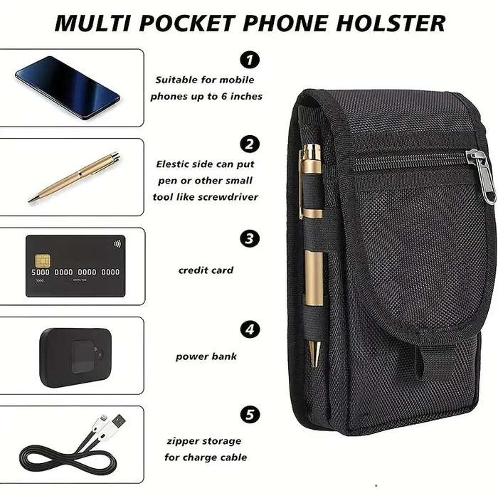Black - Outdoor Casual Wear-resistant Nylon Waist Bag Portable 3-compartment Layered Phone Bag Men's