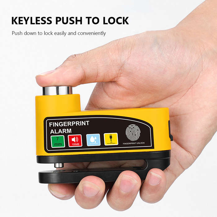 Yellow - BENGGUO 120dB Bicycle Fingerprint Unlocking Disc Brake Lock USB Charging Waterproof Alarm S