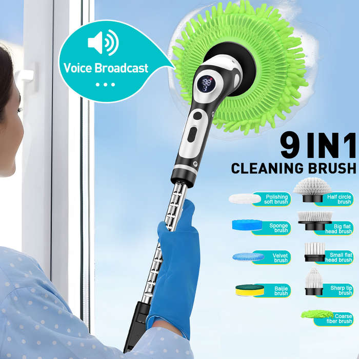 Black - Multifunctional Electric Cleaning Brush Voice Handheld Brush Automatic Rotating Telescopic P