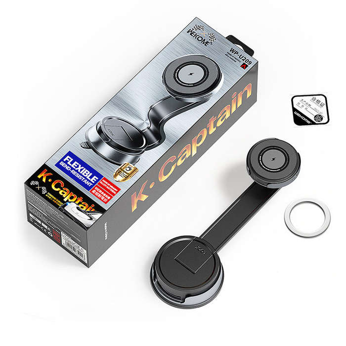 Grey - WEKOME WP-U209 Magnetic 15W Wireless Charger Mobile Phone Car Holder Suction Cup Bending Fold