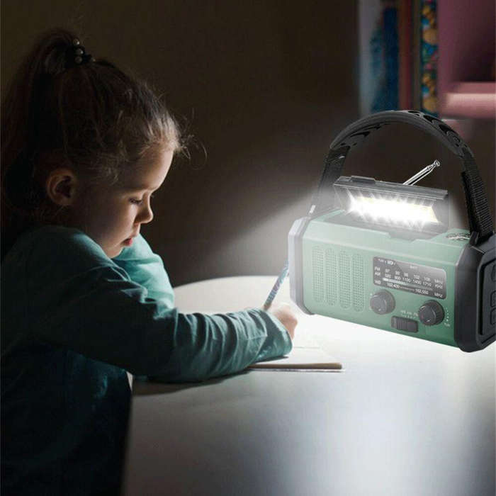 Green - Emergency Weather Crank Radio, Portable Camping Light, 10000mAh Battery/Hand Crank/Solar Pow