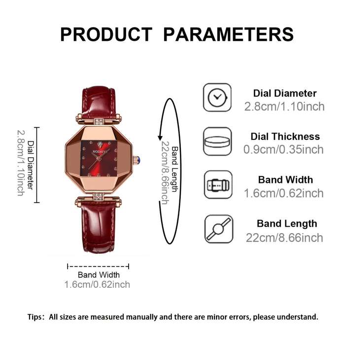 Red - POEDAGAR Women Watches Fashion Luxury Rhinestones Quartz Watch Polygon Pointer Waterproof Ladi