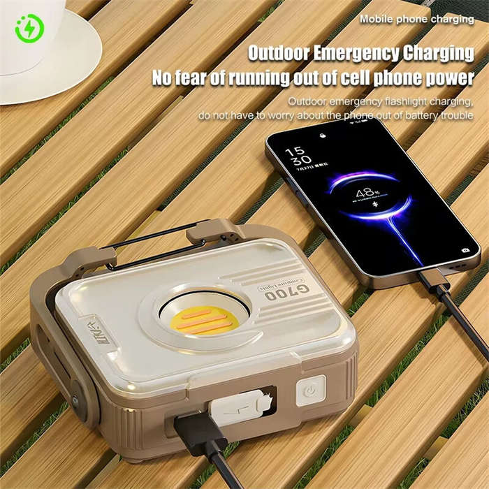 Brown - G700 LED Portable Lantern Built-in 6000mAh Battery USB Rechargeable Flashlight with Dual Lig
