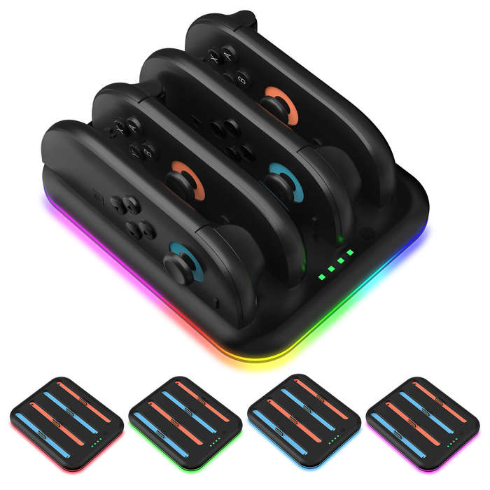 White - JYS JYS-NS2303 Switch2 Joy-Con 4 in 1 Charging Dock Type-C Fast Charging LED Indicators RGB