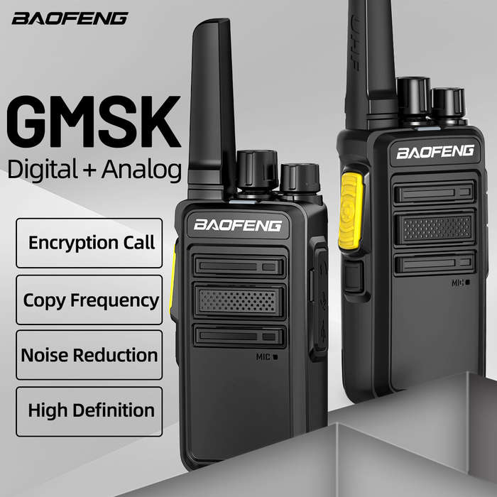 Black - 2pcs Baofeng BF-V12D GMSK Digital Analog Walkie Talkie 1-10KM Long Range 16CH Encrypted Call