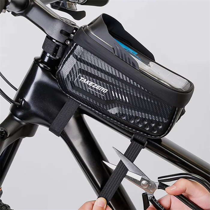 Black - TAKEZERO 1L Bicycle Bag Waterproof Bike Phone Holder Frame Front Tube Cycling Bag Phone Case