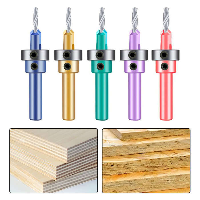 5Pcs - 5PCS 8mm Shank HSS Precision Countersink Drill Bit Set with Adjustable Depth Stop for Woodwor