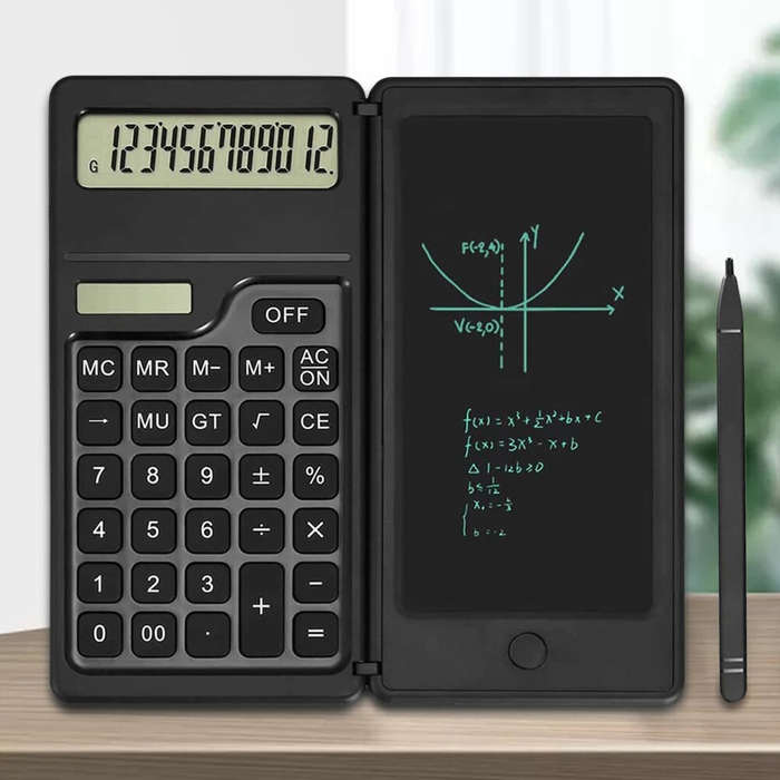 Black - Basic Calculator Notepad with 6 Inch LCD Writing Tablet Portable Foldable Scientific Calcula