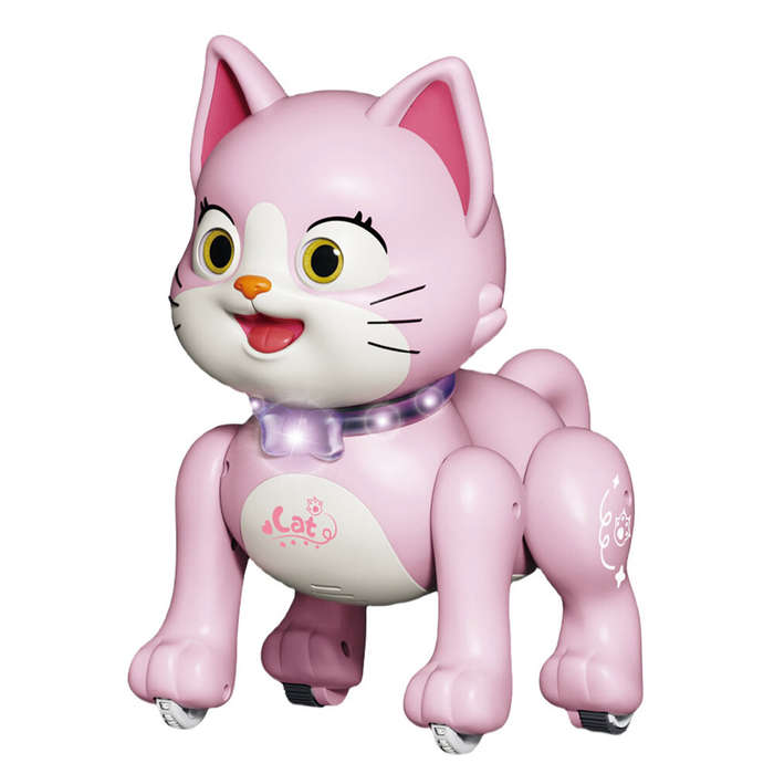 Grey - 2.4GHz Remote Control Robot Pets Cat Rechargeable Cute Lighting and Music Robot Cat Toys for