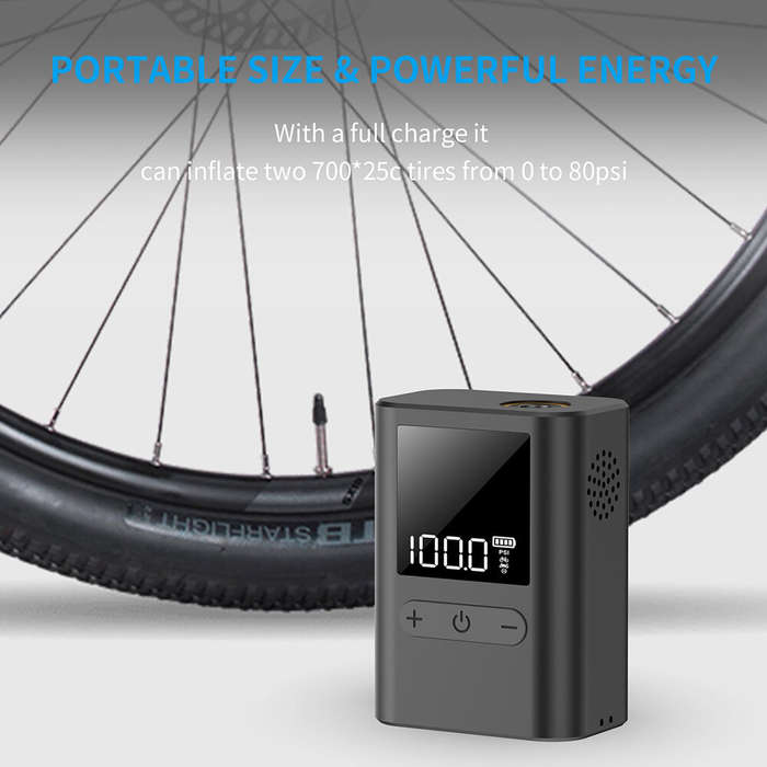 Black - 100PSI Electric Ball Pump Mini Bike Pump with Digital Gauge Portable Tire Pump LED Digital D