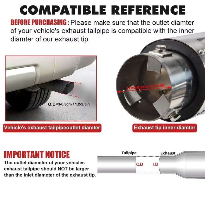 Colorful - 63mm Luminous Modified Car Exhaust Pipe Stainless Steel Exhaust Tail Tip Tail Throat With