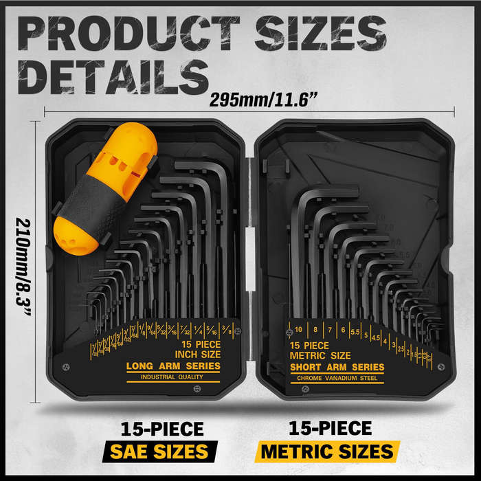 Kit - Heat-Treated Steel Allen Wrench Set 31-Piece SAE and Metric Hex Keys Black-Oxide Finish Torque