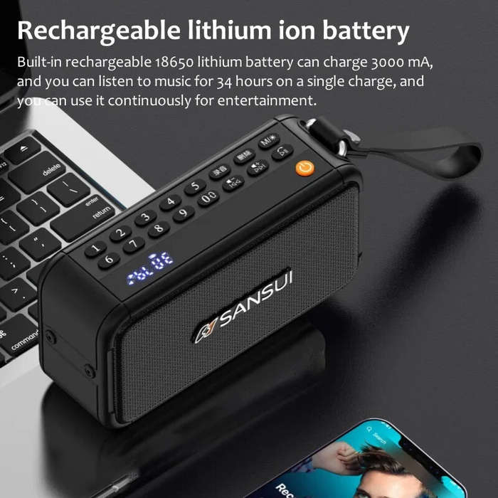 Black - SANSUI F30 Portable Wireless bluetooth Speaker Dual 52mm Speakers Bass Diaphragm RGB Light 3