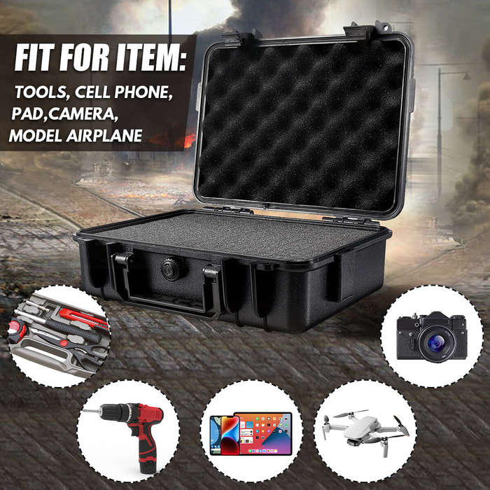 Black - 363x290x160mm Plastic Safety Equipment Case Waterproof Hard Carry Tool Box Shockproof Storag
