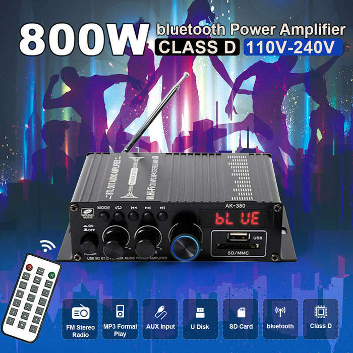 EU Plug - AirAux AK380 Wireless Amplifier 800W MAX Output 2.0 Channel Hi-Fi Class D bluetooth V5.0 R