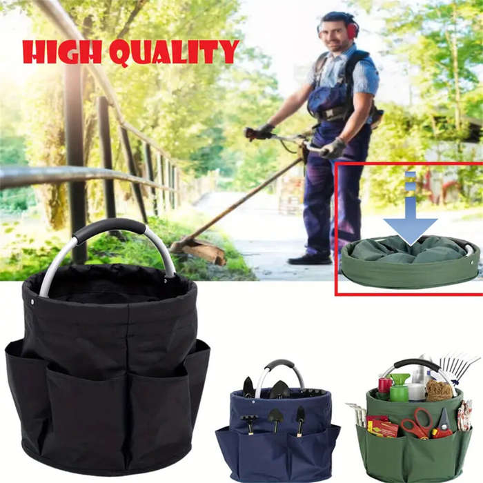 Black - 600D Oxford Cloth Tool Organizer Bag 17L Foldable Storage Basket with 6 Compartments Zipper