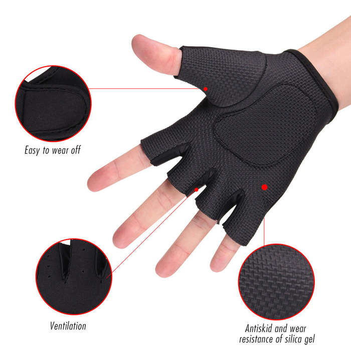 L - SKDK Breathable Silicone Non-Slip Sports Workout Gloves Half Finger Protective Gear for Gym Benc