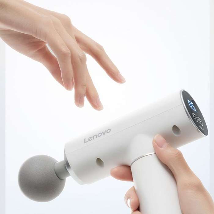 White - Lenovo Portable Lightweight N2 Fascia Gun 3200 RPM Massage Device with 6 Attachments and 5 A