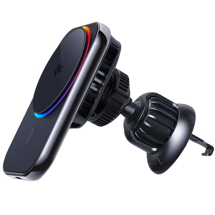 Black - Bakeey Qi2 Magnetic Wireless Car Charger LED Light Holder Mount Magnet Fast Charging Station