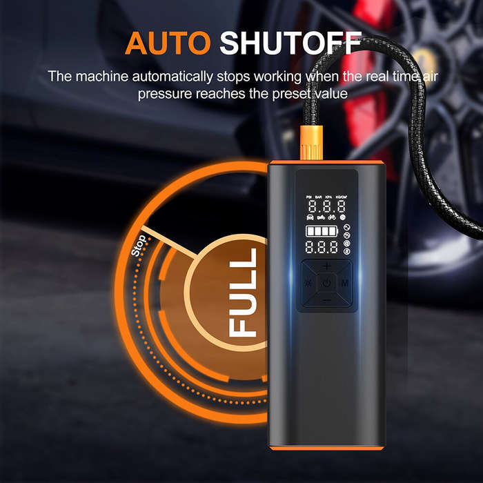 Black - Cordless Smart Car Tire Inflator Dual Screen Display with LED Light Accurate Pressure Measur