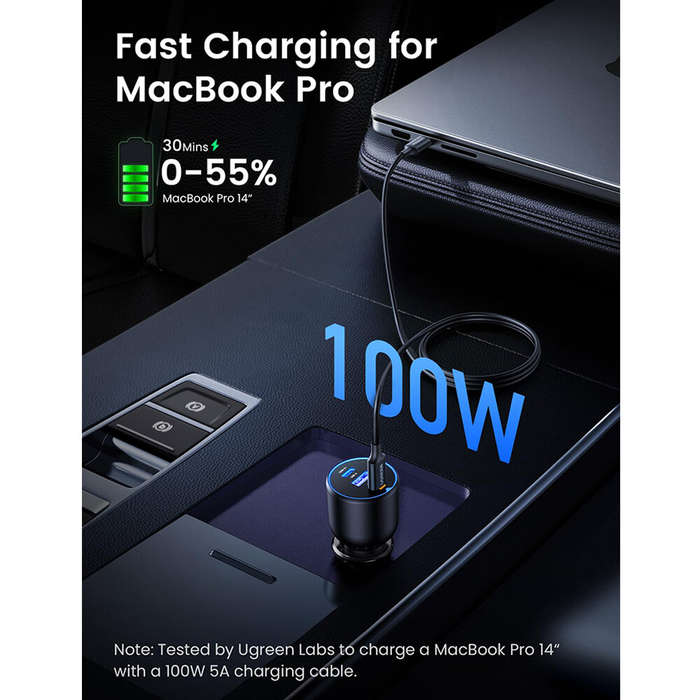 Black - UGREEN 130W USB C Car Charger PD 100W +PD 30W Type C Car Charger Adapter for iPhone 16 16 Pl