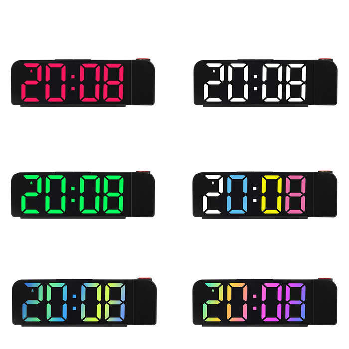 #E - Versatile Colorful LED Digital Alarm Clock with 180 Degree Projection Adjustable Brightness /In