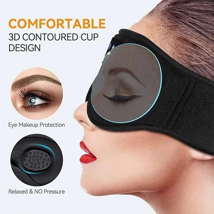 Black - KALOAD 3D Contoured Cup Design Eye Yoga Mask Music Play Comfortable Sleeping Headphones with