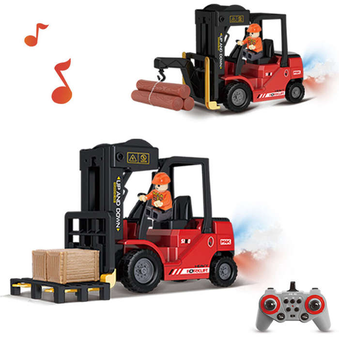 One Battery - 1/24 2.4G 11CH Alloy RC Heavy Forklift Crane Car Lifting Music Spray Scene Simulation