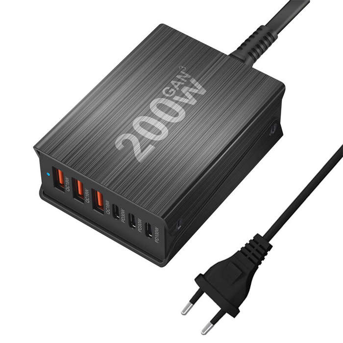 3USB-A+3USB-C(EU Plug) - [GaN Tech] Bakeey 200W 6-Port USB PD Charger 3USB-A+3USB-C PD QC Fast Charg