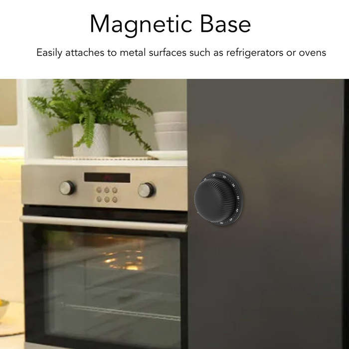 Black - Magnetic Stainless Steel Mechanical Kitchen Timer Battery-Free Countdown Clock for Cooking,