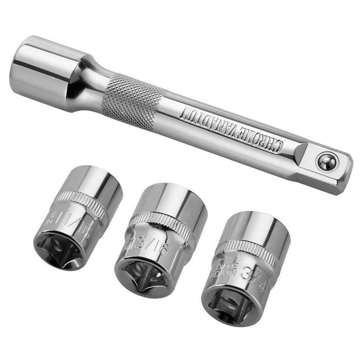 5PCS Torque Wrench Set 28-210Nm Bi-Directional Heat-Treated Steel Includes 3 Sockets 1 Extension Bar