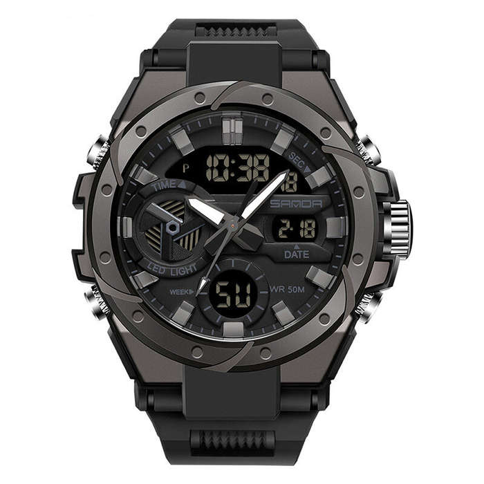 Black - SANDA Men Quartz Watch Waterproof Sport Wristwatches Multifunctional Outdoor Luminous Electr