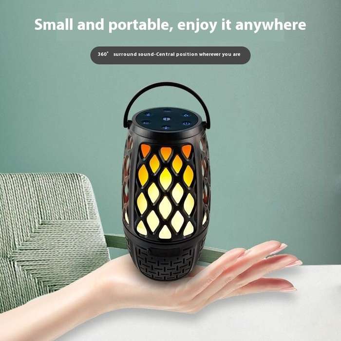 Black - HUOLEME HLM-010 Wireless bluetooth Speaker Handheld Flame Lighting Speakers 360 Stereo Surro