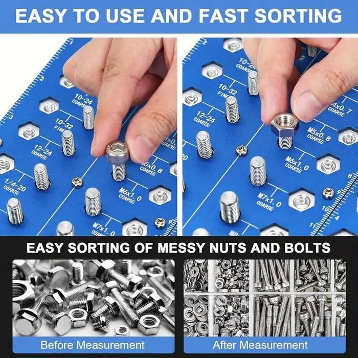 Red - Twist-On Metal Nut & Bolt Thread Checker Set 21 Inch & 17 Metric Sizes Easy Sorting & Identifi