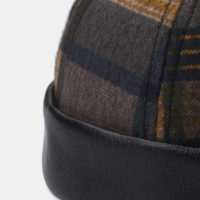 Collrown Unisex Patchwork Color Plaids Pattern Casual Retro Brimless Beanie Landlord Hat Skull Hat