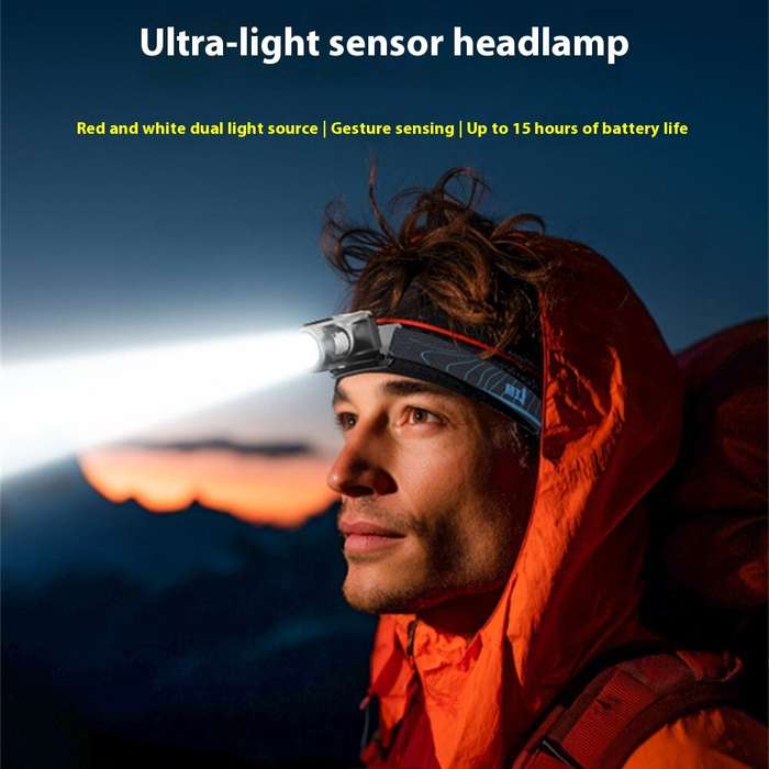 Black - LEM Outdoor 800LM Wave Sensor Headlamp Dual Light Source Ultra-Bright Headlamp Long-Lasting