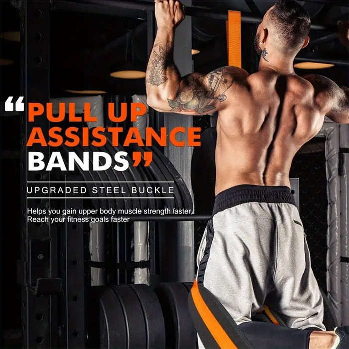 Orange - 225lbs Resistance Band Adjustable Weight Size Pull Up Assistance Bands with Fabric Foot Kne