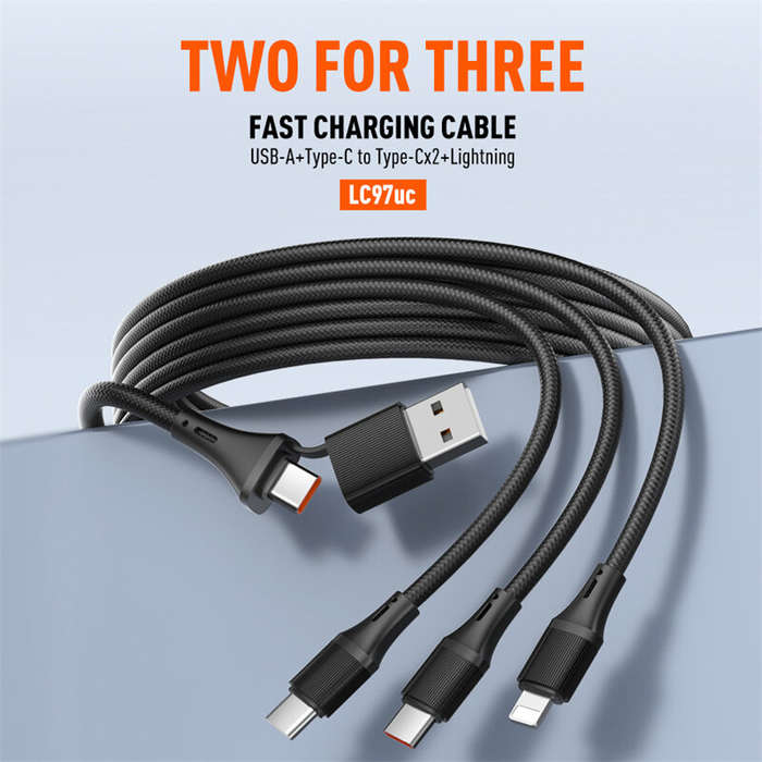 Black - LDNIO LC97uc 100W USB-A/Type-C to Type-Cx2/iP Cable PD QC3.0 Fast Charging Data Transmission