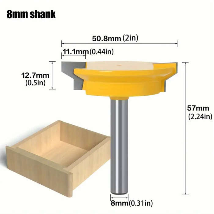 8mm - Drawer Tenon Router Bit Carbon Steel Tungsten Carbide Sharp Edged 1/2" and 8mm Shank Woodworki