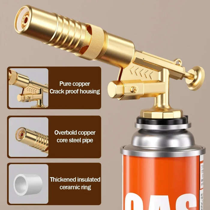 Gold - High-Temperature Flame Nozzle 1300C Portable Welding Gas Torch Butane Burner Electronic Ignit