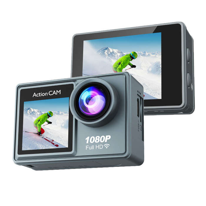 Black - AUSEK Sports Camera 1080P Anti-Shake Pre-Recording HD Dual Screen Wifi Outdoor Shooting Cycl